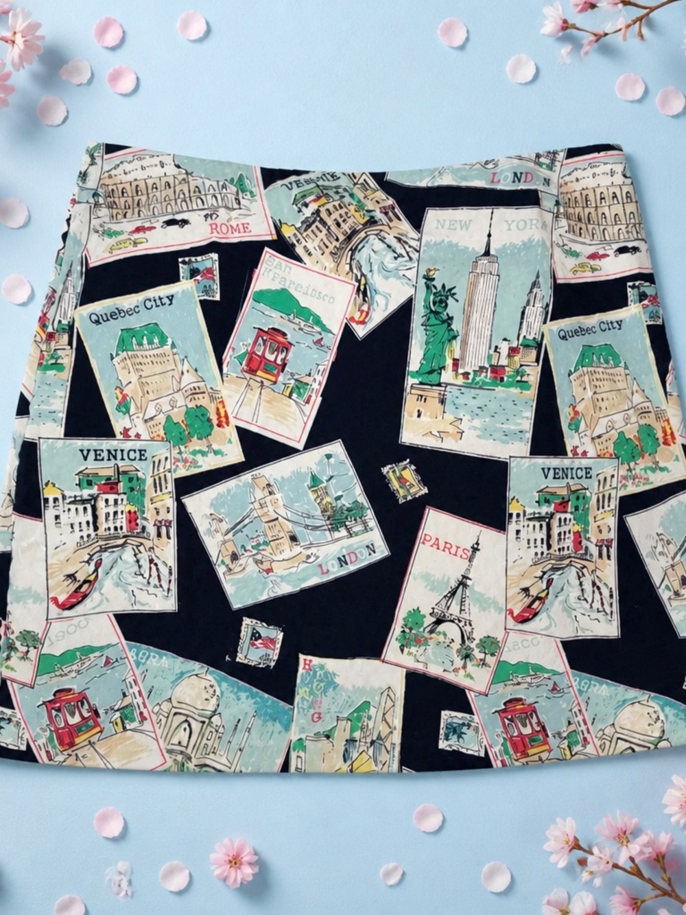 Talbots Black Postcard Print Mini Skirt